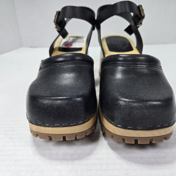 MIA Kaolib Black Leather Women's 3" Wooden Mule Clogs Size 10 - Picture 2 of 10